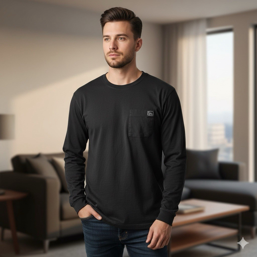Fintech Black Long Sleeve Pocket T-Shirt Men's Large A1
